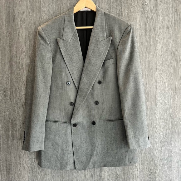 Oscar de la Renta Grey Double Breasted Suit Jacket 41R - Picture 1 of 5